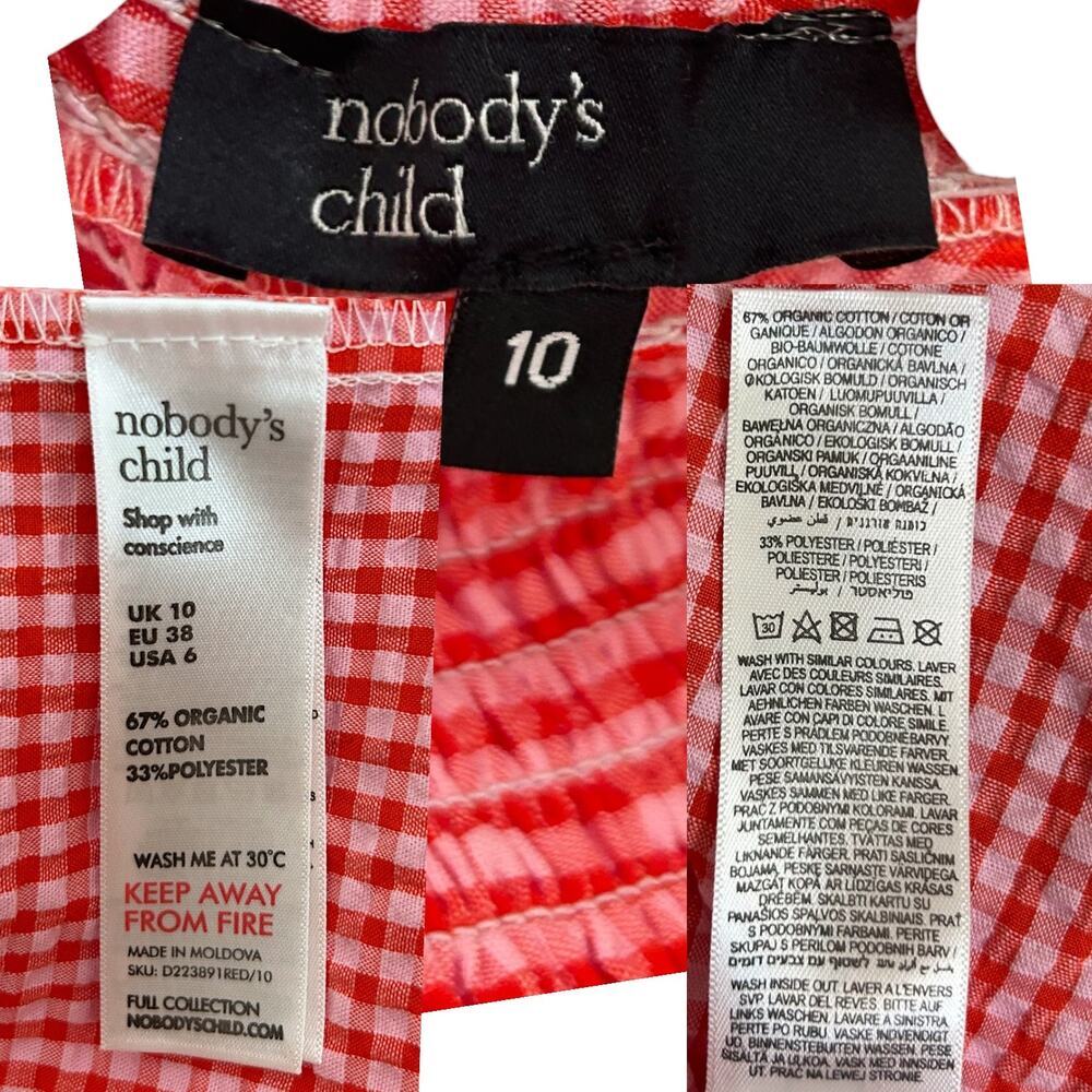 Nobody’s Child Women's ‘Kylie’ Midi Smock Dress Gingham Red/Pink Size UK 10 US 6 - Picture 4 of 12
